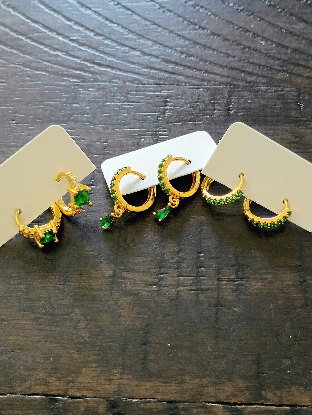 New Gold Plated Emerald Green Hoop Earrings - Elegant Women’s Jewelry